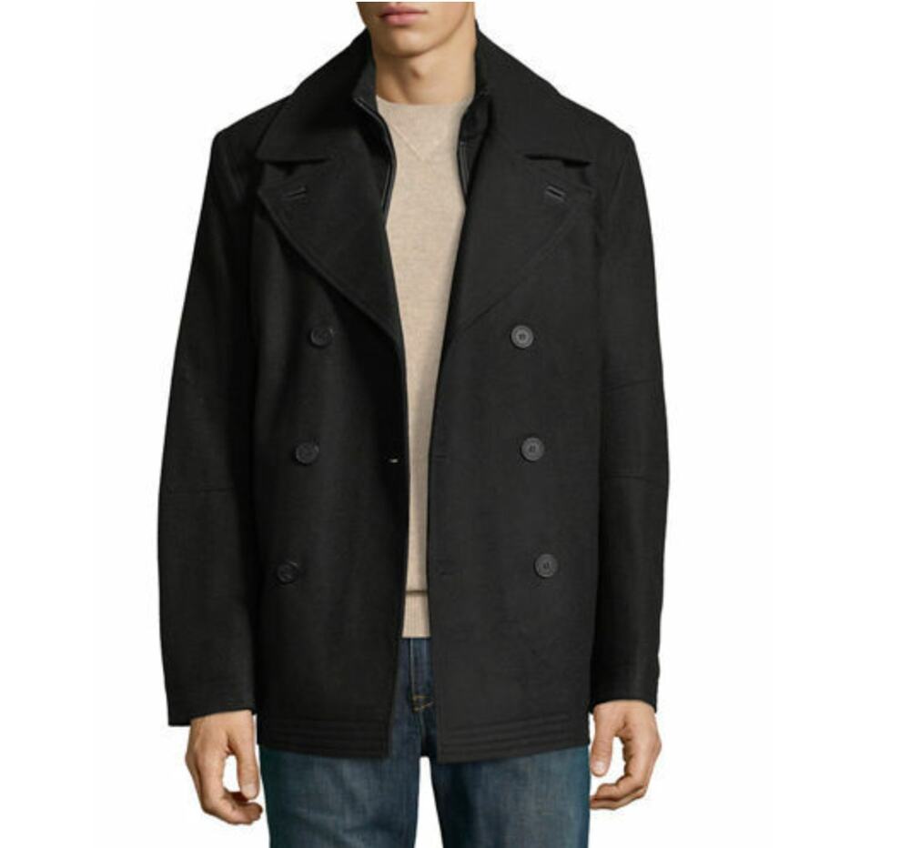 NEW Marc New York Charcoal Gray Wool Blend Emmett Melton Pea Coat Size M Medium